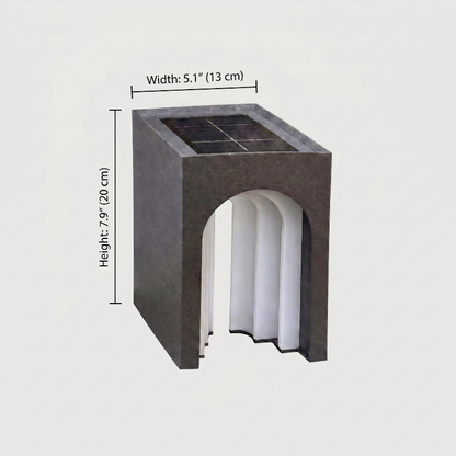 Modern arch solar lantern dimensions graphic on white background