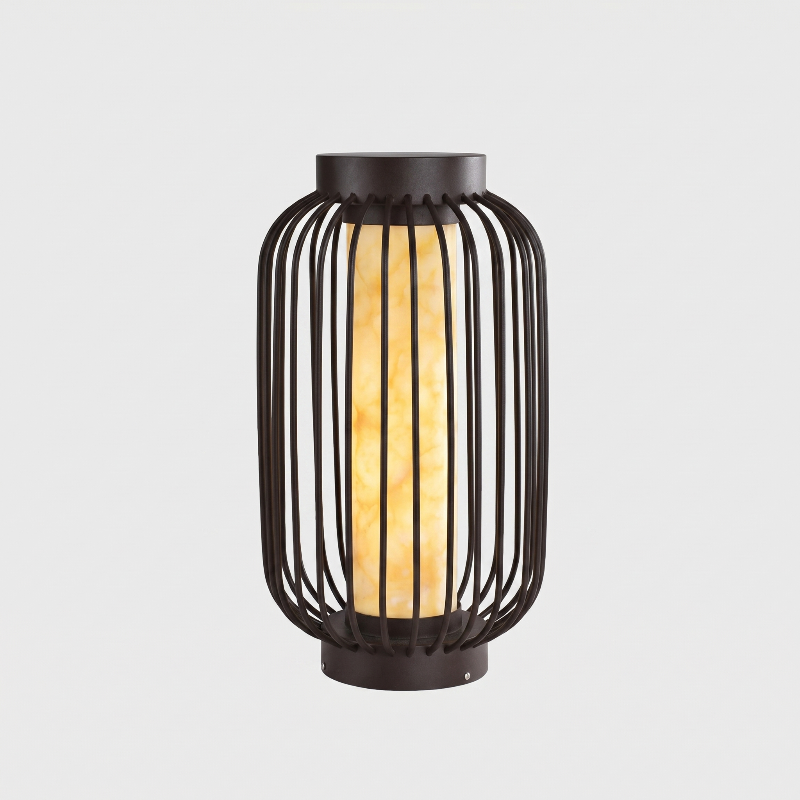 Modern outdoor solar lantern on white background