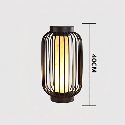 Modern outdoor solar lantern dimensions graphic on white background