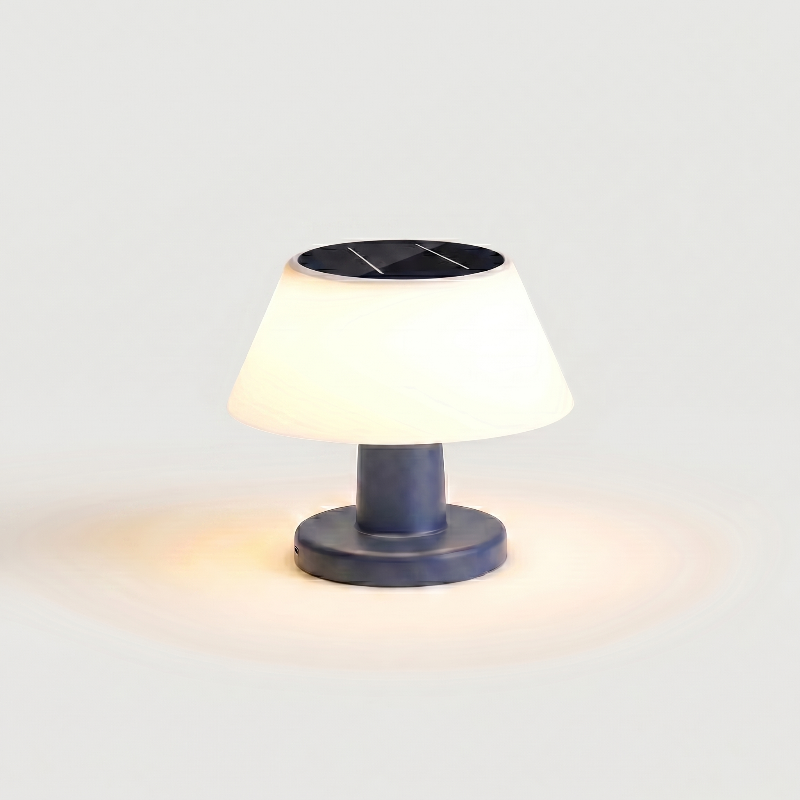 Modern portable solar table lamp on white background