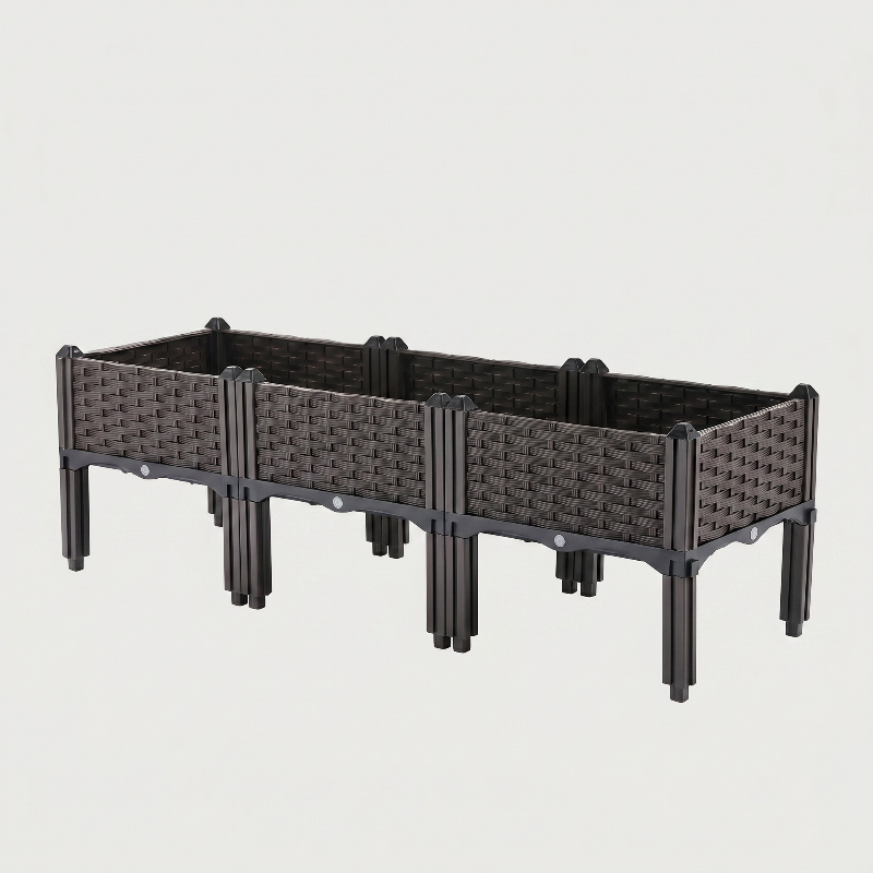 Tall modular raised garden planter bed on white background