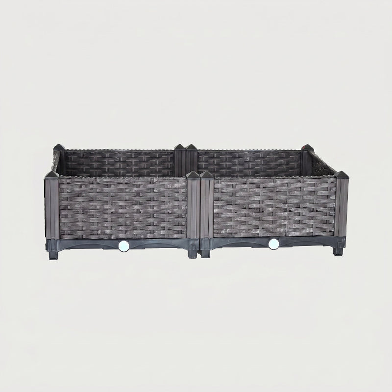 Height-adjusted modular raised garden planter bed on white background