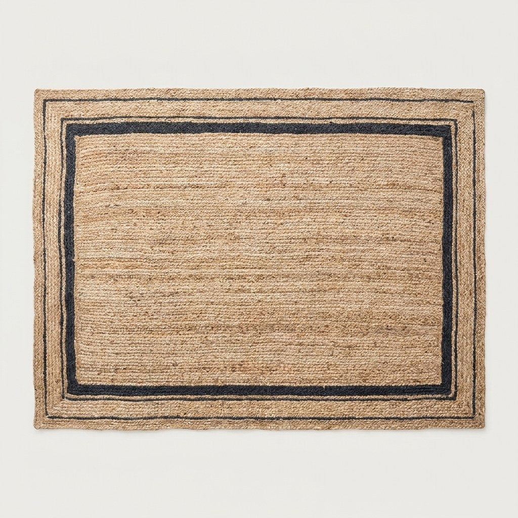 Natural jute hand-woven rug, Harbour style with black border, Kiyo Home