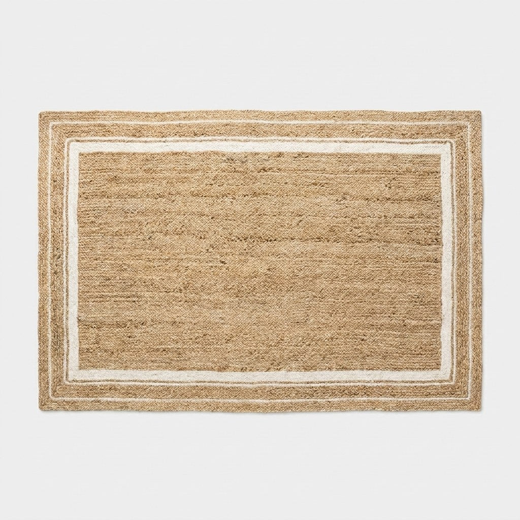 Natural jute hand-woven rug, Harbour style with ivory border, Kiyo Home