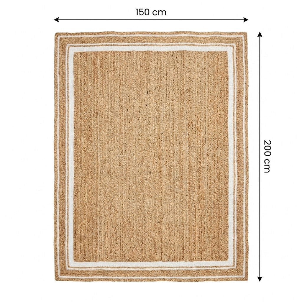 Natural jute hand-woven rug size chart, large 150 x 200 cm, Kiyo Home