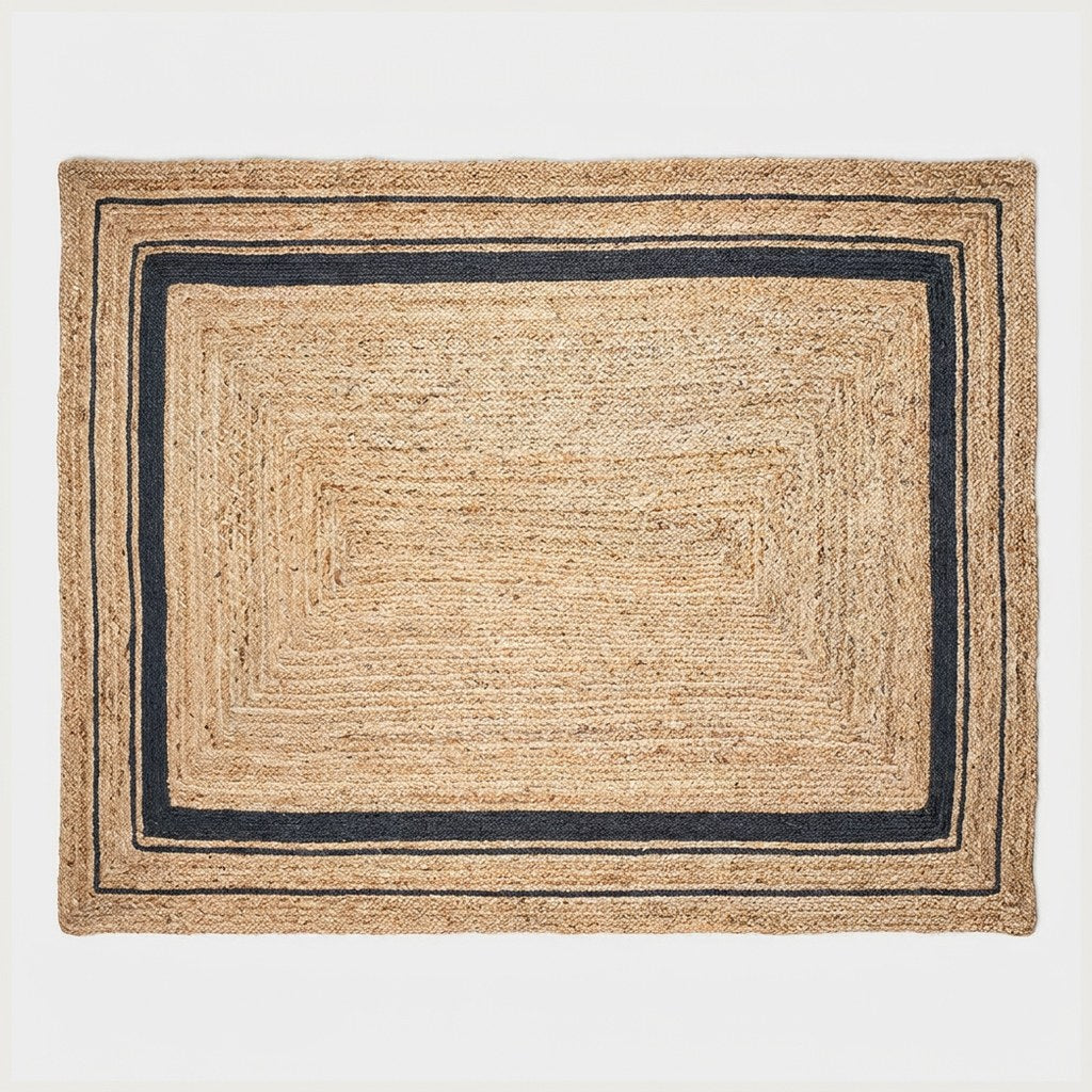 Natural jute hand-woven rug, Marina style with black double border, Kiyo Home