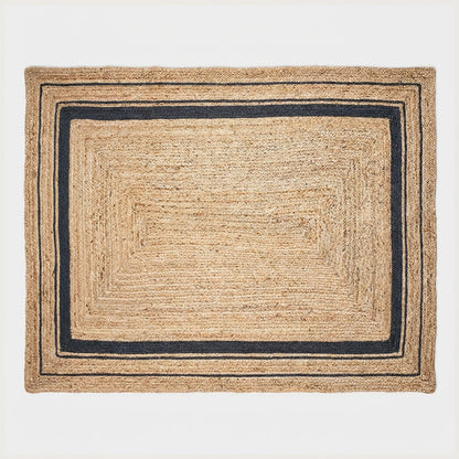 Natural jute hand-woven rug, Marina style with black double border, Kiyo Home