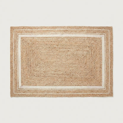 Natural jute hand-woven rug, Marina style with ivory border, Kiyo Home