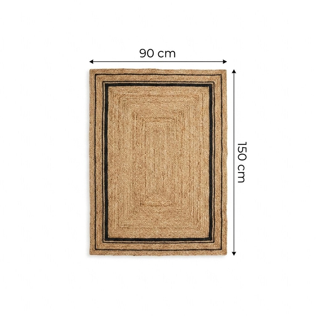 Natural jute hand-woven rug size chart, small 90 x 150 cm, Kiyo Home