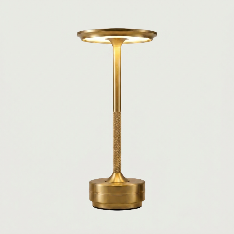 Gold floor lamp on a light gray background