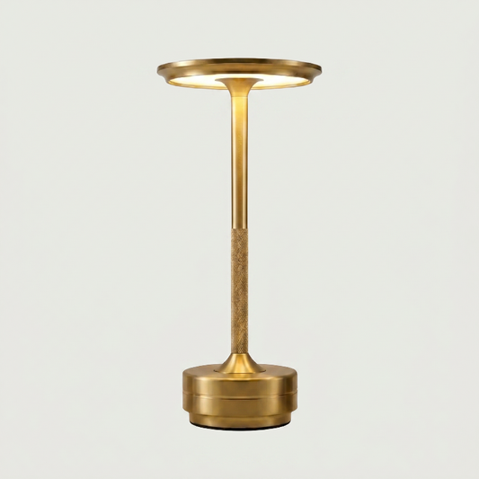 Gold floor lamp on a light gray background