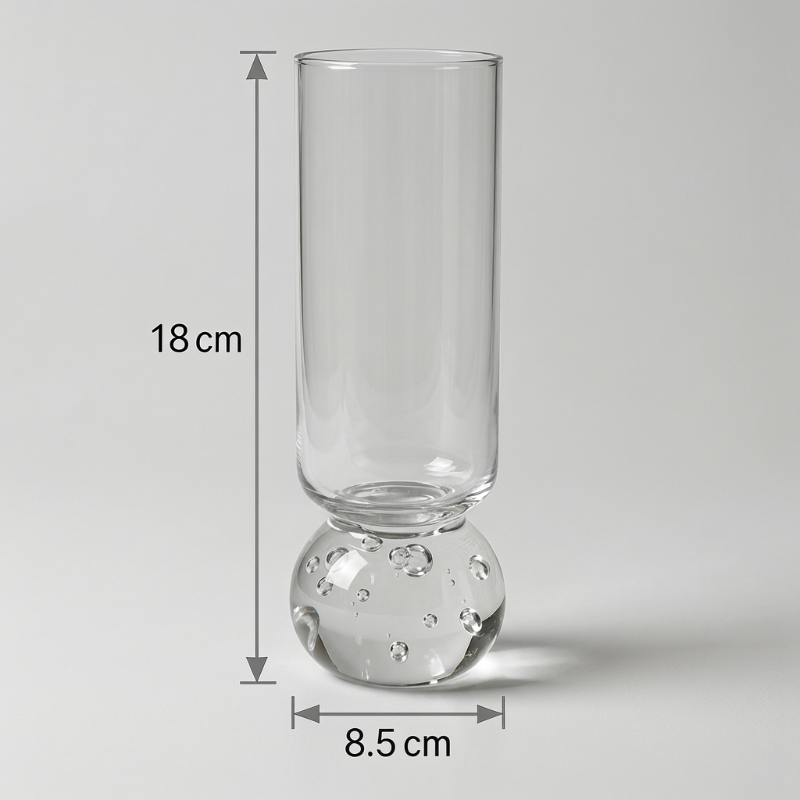 Orb base glass dimensions graphic on white background