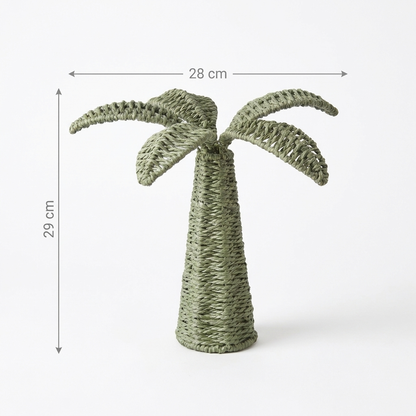 Green palm tree-shaped decorative item with measurements on a white background