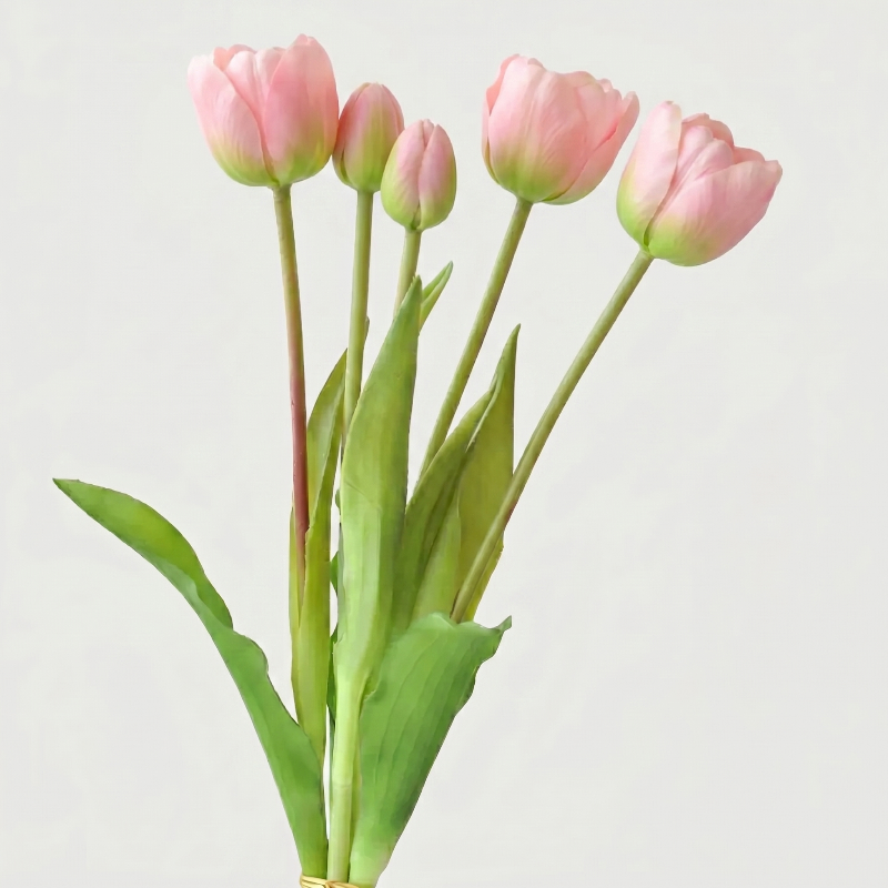 Light pink parrot faux silicone tulips on white background
