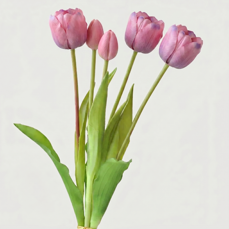 Lavender parrot faux silicone tulips on white background