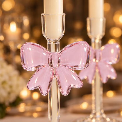 Pink Bow Candle Holders, Set of 3