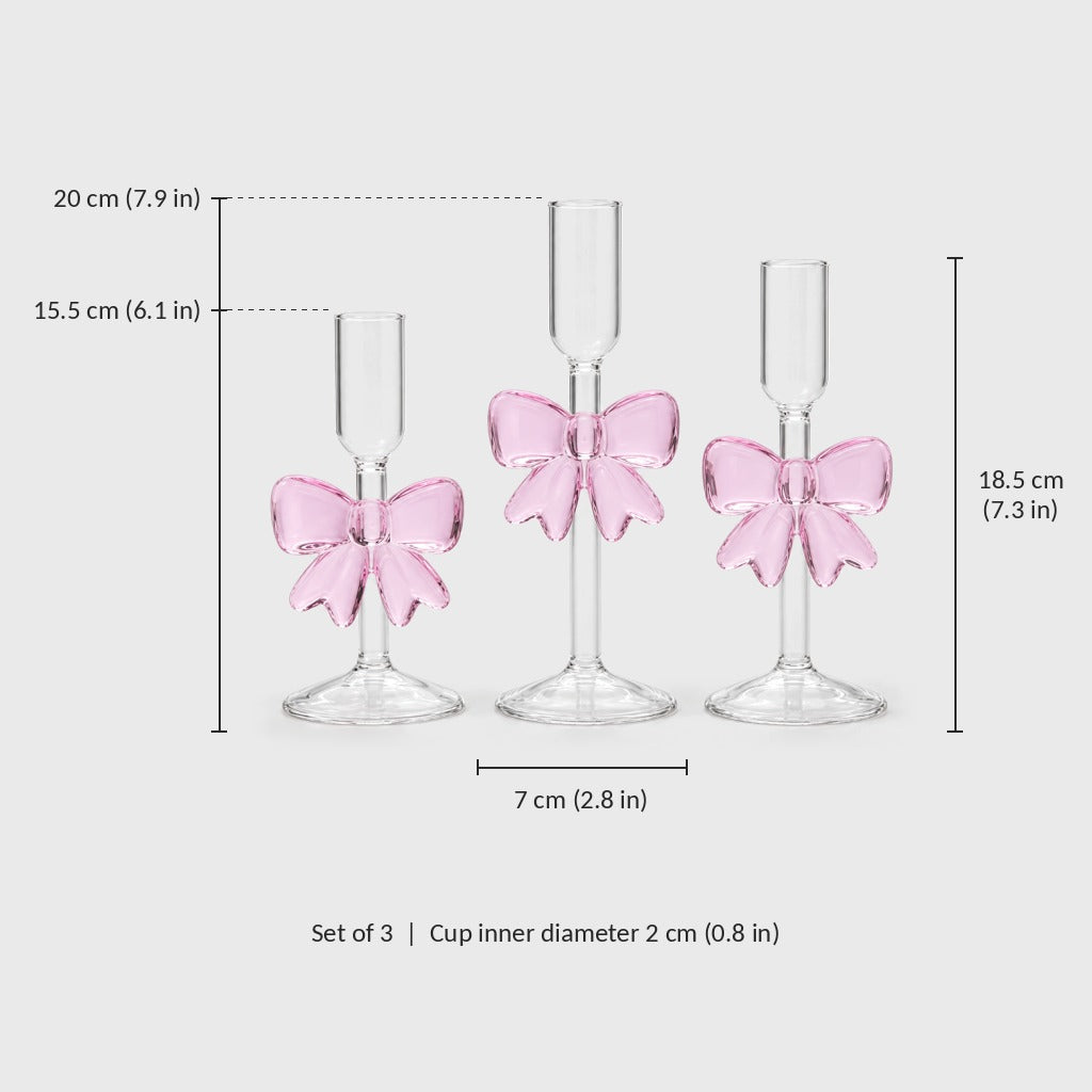 Pink Bow Candle Holders, Set of 3