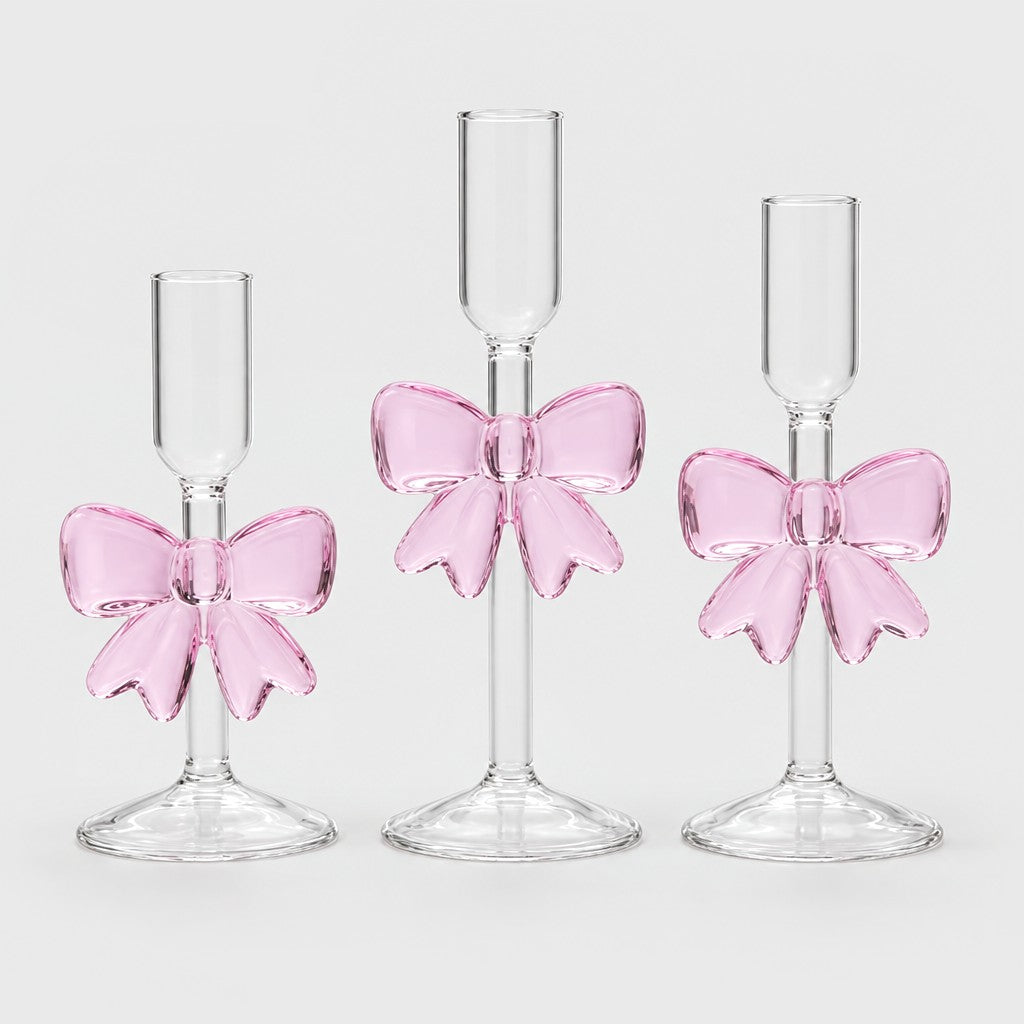 Pink Bow Candle Holders, Set of 3