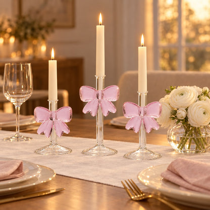 Pink Bow Candle Holders, Set of 3