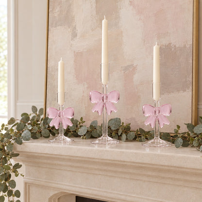 Pink Bow Candle Holders, Set of 3