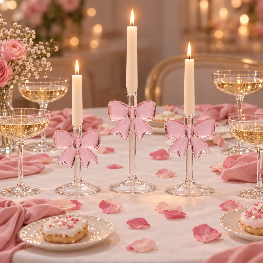 Pink Bow Candle Holders, Set of 3
