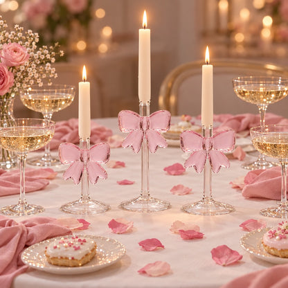 Pink Bow Candle Holders, Set of 3