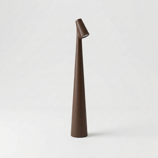 Brown portable LED table lamp with modern aluminum finish