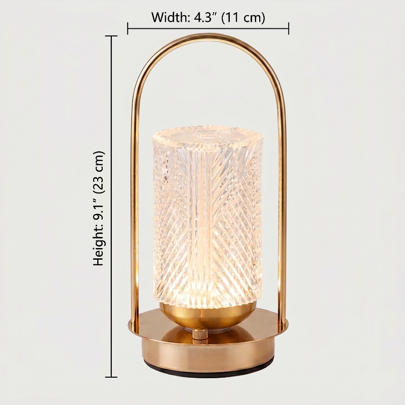 Crystal touch table lamp dimensions graphic on white background