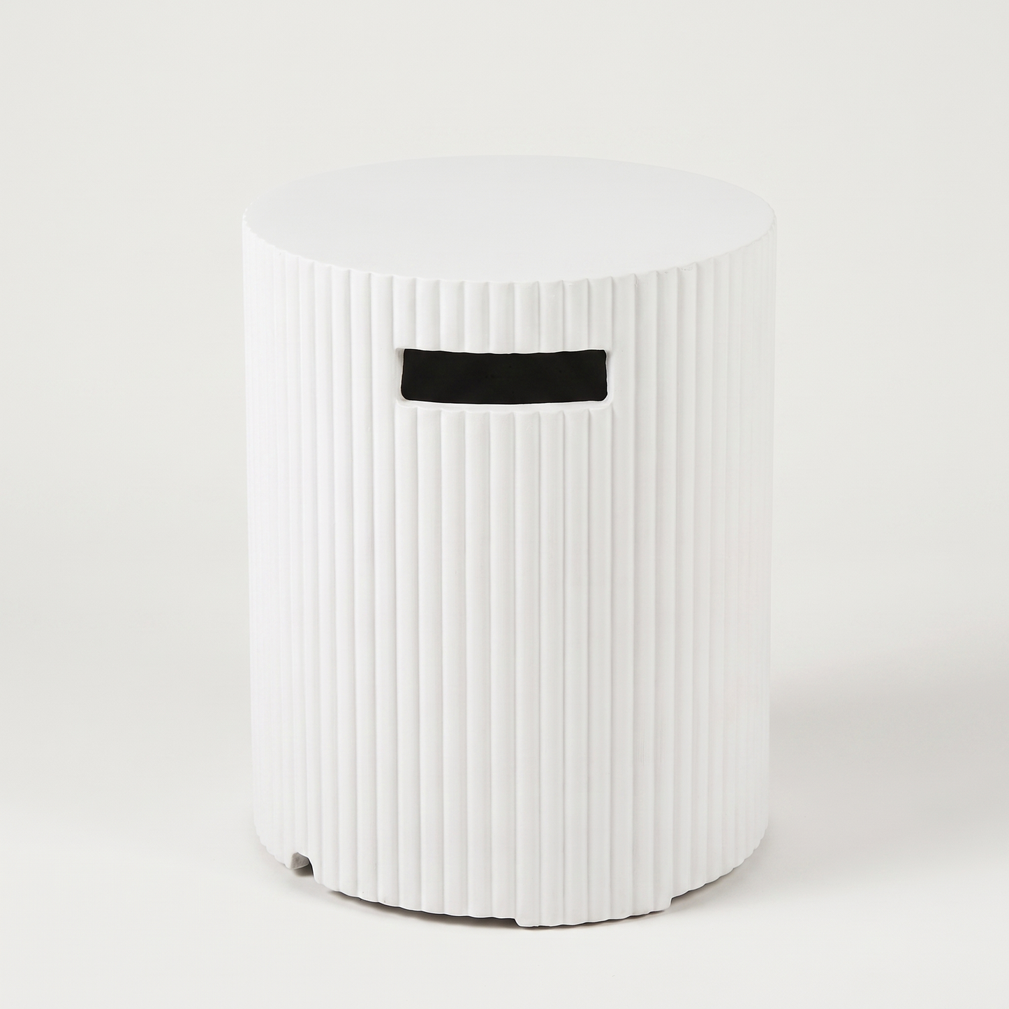 White Outdoor Propane Tank Holder hero shot with a modern magnesium oxide finish on a clean off-white background
