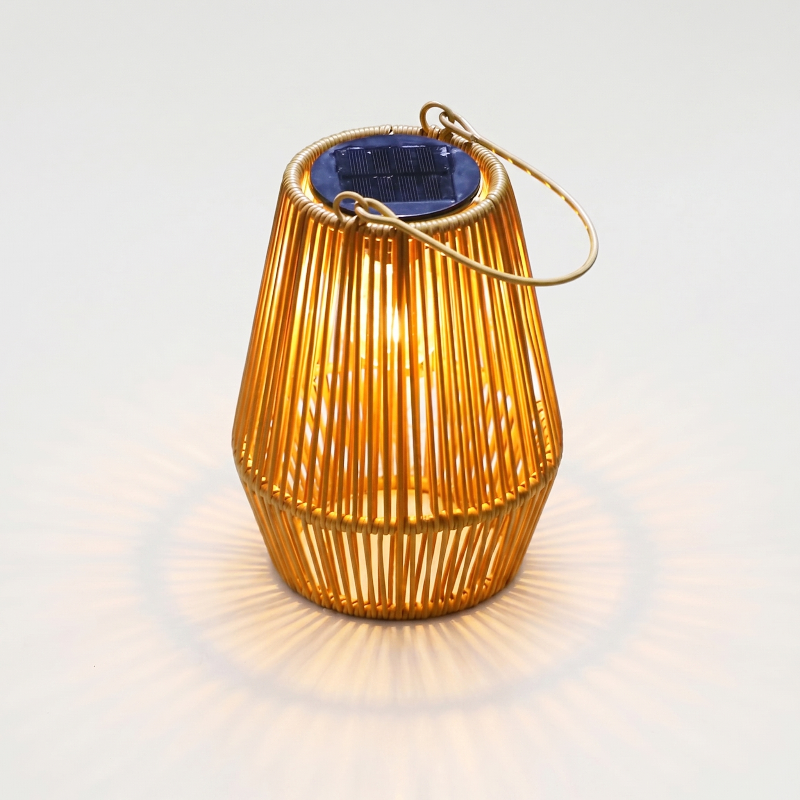 Rattan solar lantern on white background