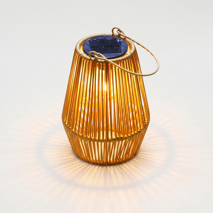Rattan solar lantern on white background