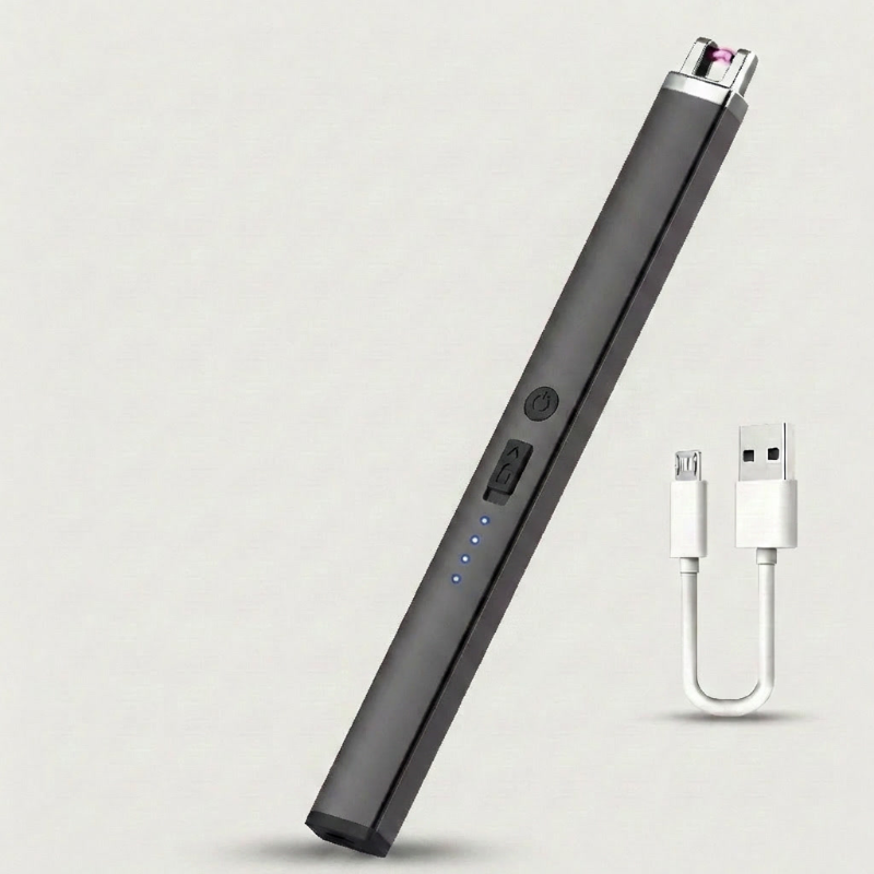 Black rechargeable USB arc lighter with electric arc close-up