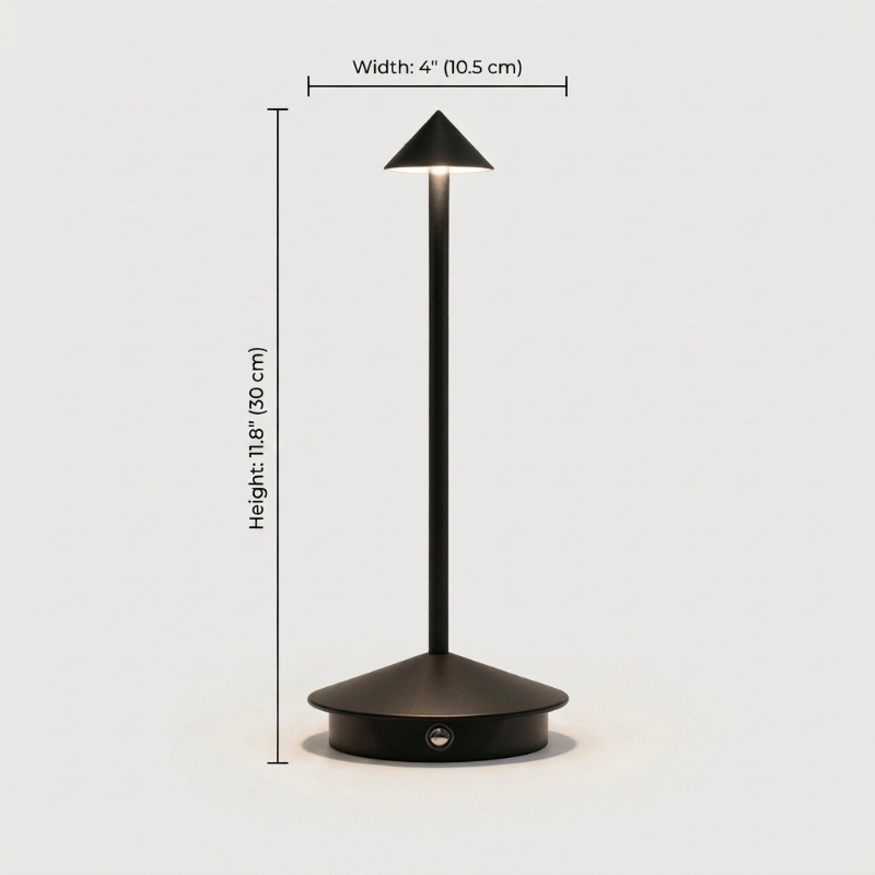 Black Remi indoor outdoor table lamp dimensions graphic