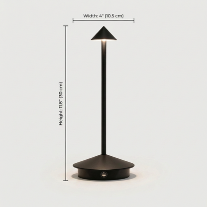 Black Remi indoor outdoor table lamp dimensions graphic