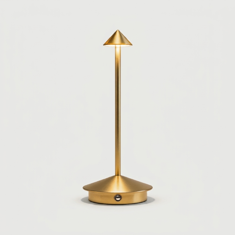 Gold Remi indoor outdoor table lamp on white background