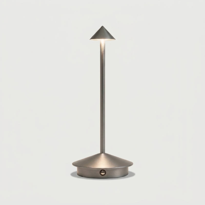 Silver Remi indoor outdoor table lamp on white background