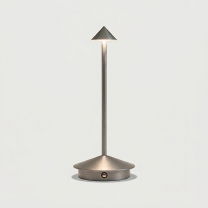 Silver Remi indoor outdoor table lamp on white background