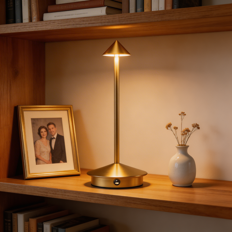 Remi indoor outdoor table lamp on console table with framed photo