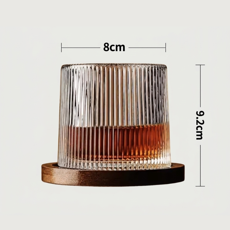 Rotating whiskey glass dimensions graphic on white background