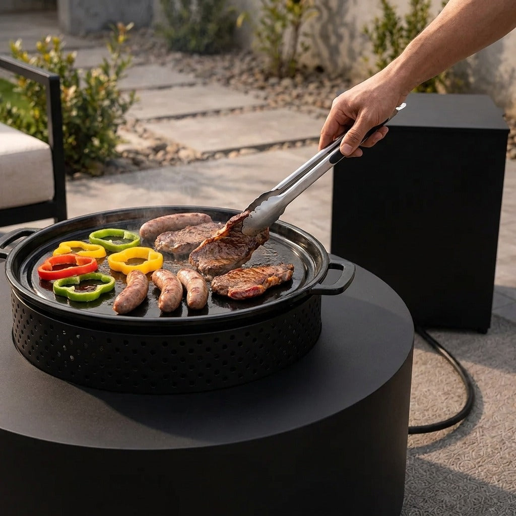Round 32" Propane Fire Pit with Hidden Propane Tank Table