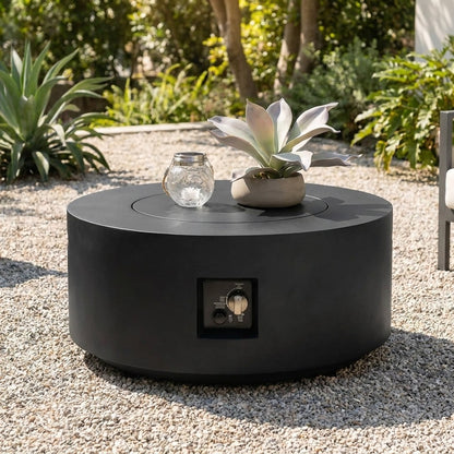 Round 32" Propane Fire Pit with Hidden Propane Tank Table