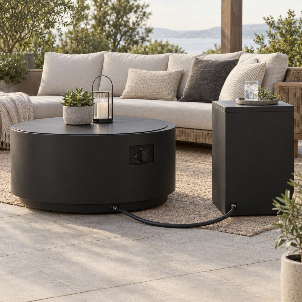 Round 32" Propane Fire Pit with Hidden Propane Tank Table