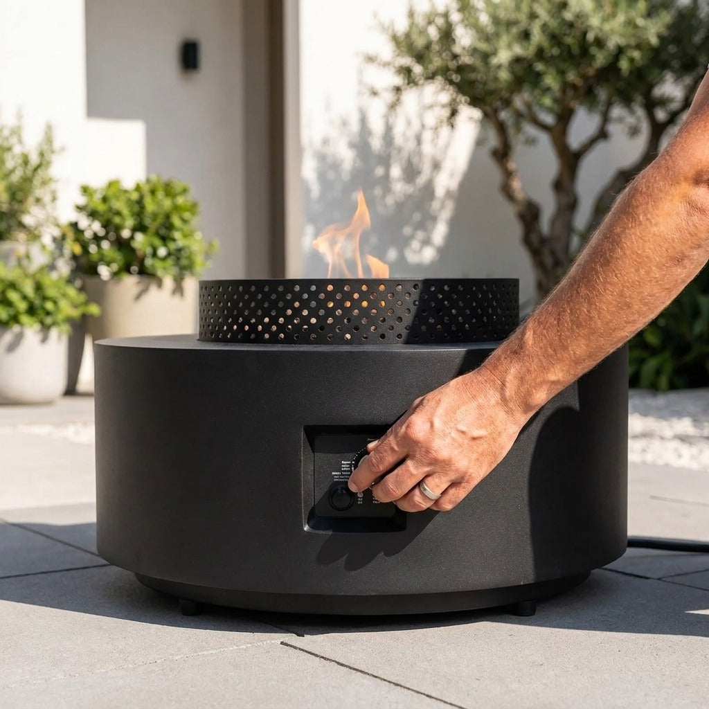 Round 32" Propane Fire Pit with Hidden Propane Tank Table