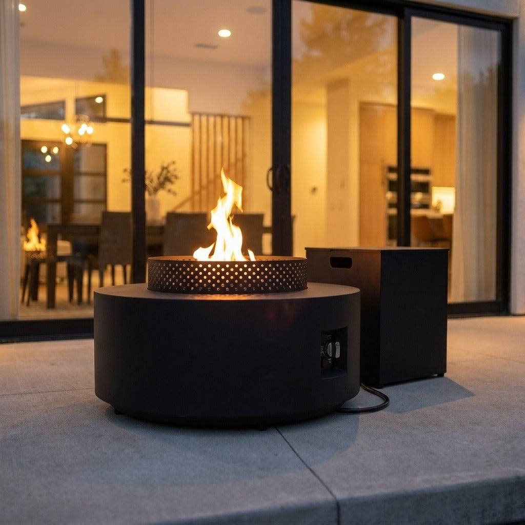 Round 32" Propane Fire Pit with Hidden Propane Tank Table