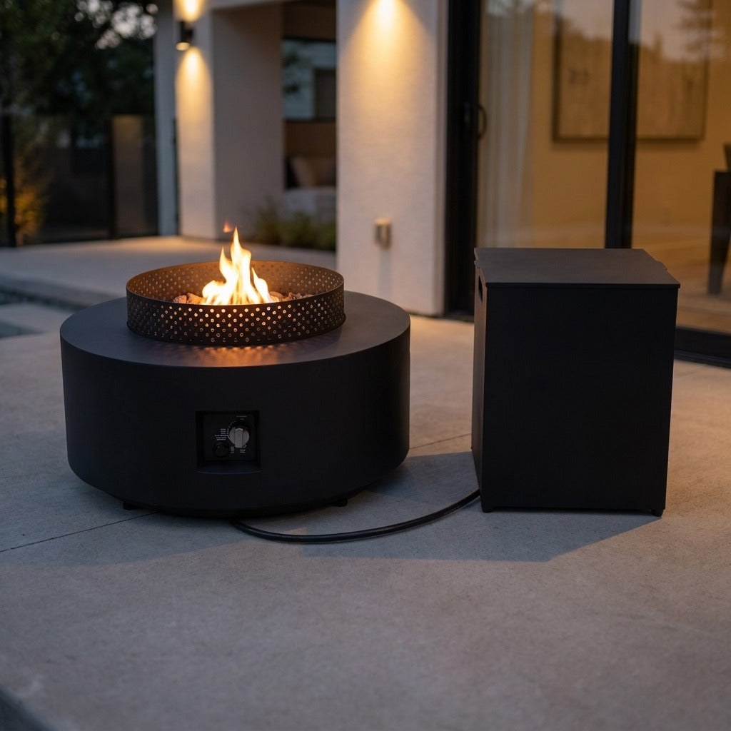 Round 32" Propane Fire Pit with Hidden Propane Tank Table