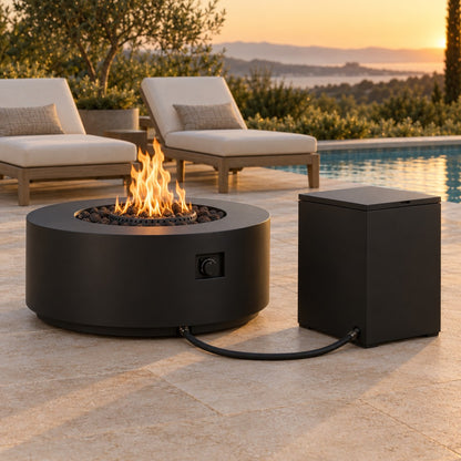 Round 32" Propane Fire Pit with Hidden Propane Tank Table