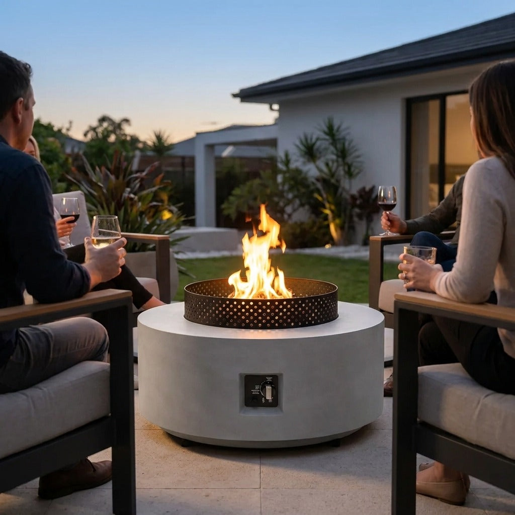 Round 32" Propane Fire Pit with Hidden Propane Tank Table