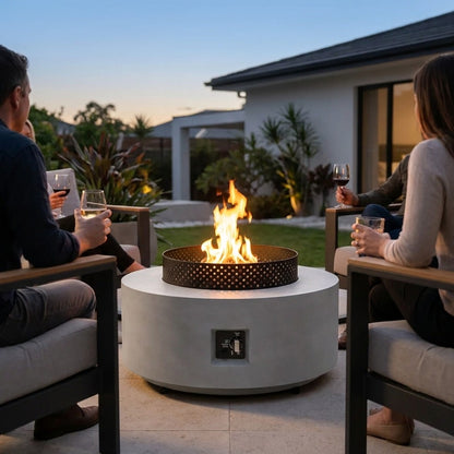 Round 32" Propane Fire Pit with Hidden Propane Tank Table