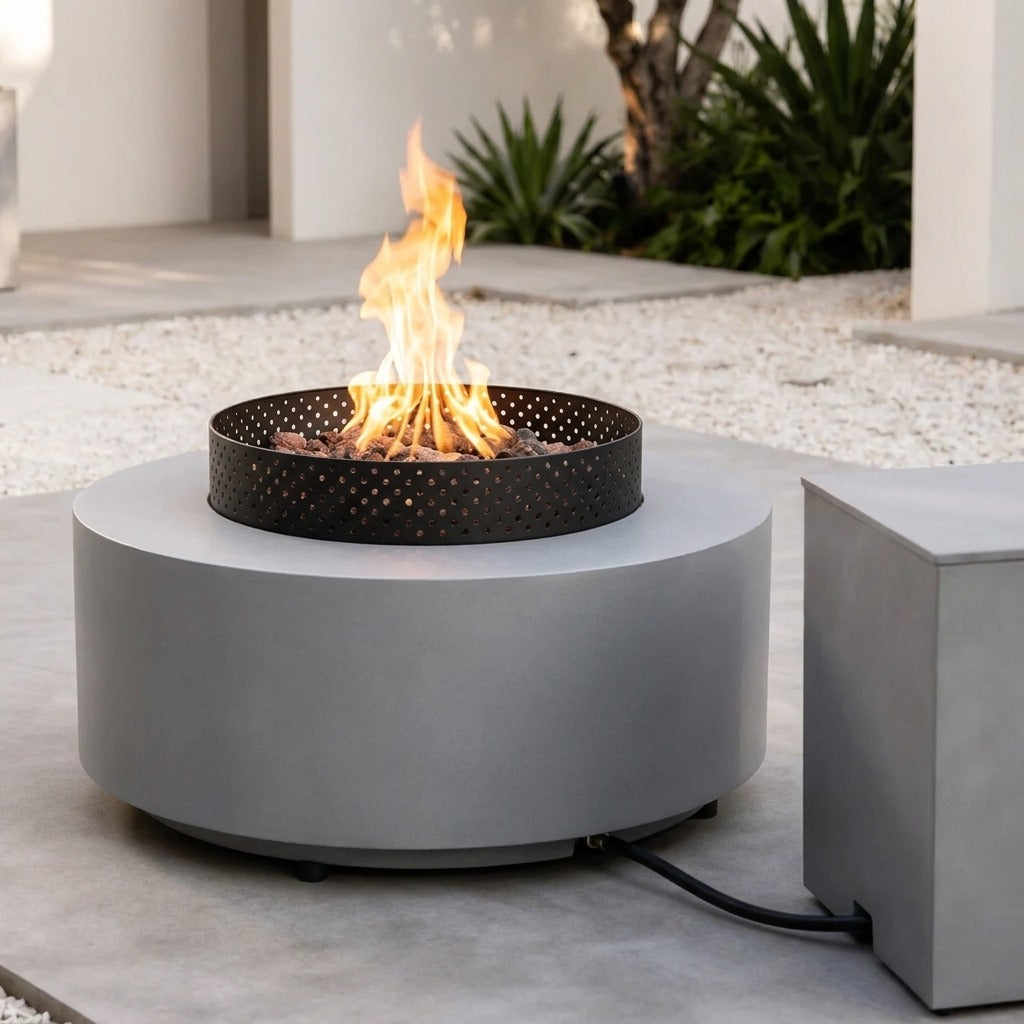 Round 32" Propane Fire Pit with Hidden Propane Tank Table