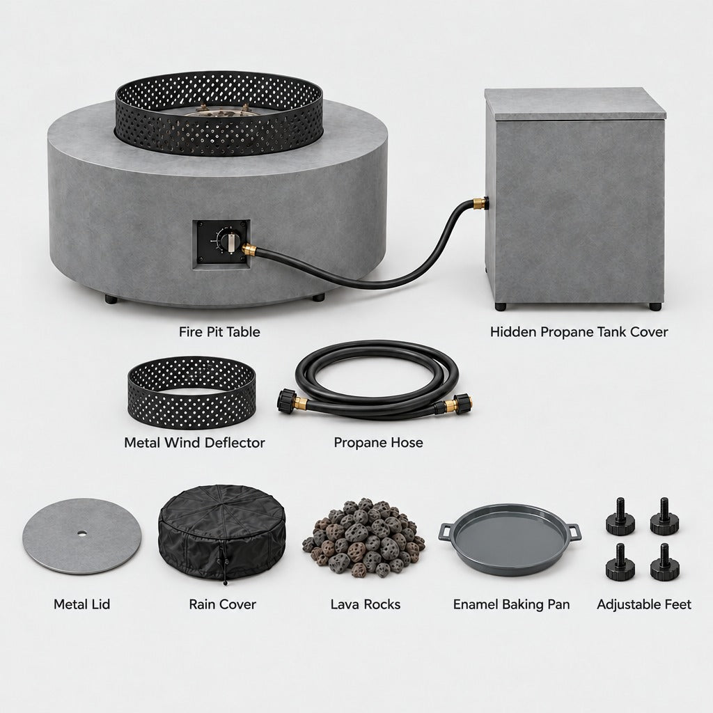Round 32" Propane Fire Pit with Hidden Propane Tank Table